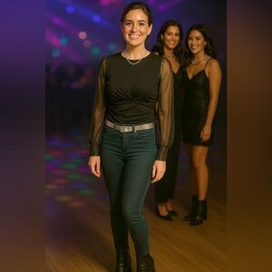 Long Sleeve Top. Sheer Black